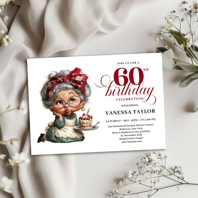 Convite Engraçado de 60 Anos de Idade Senhora Idos (Funny 60th Birthday Invitation Quirky Old Lady Party)