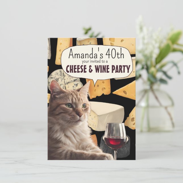 Convite engraçado de festa de queijo e vinho de ga (Em pé/Frente)