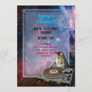 Convite Engraçado De Gato Do Espaço Dj