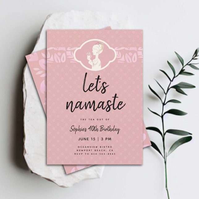 Convite Engraçado Deixa Namaste aniversário de 40 anos do  (funny 40th birthday invitation for women tea party namaste yoga joke clean elegant classy cute)