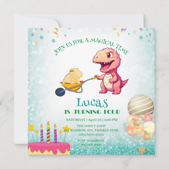 Convite Engraçado dinossauro Festa de aniversário de palha (Frente)