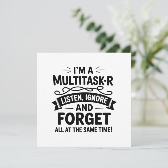 Convite Engraçado Eu Sou uma Multitarefa Dizendo Vida de M (Em pé/Frente)