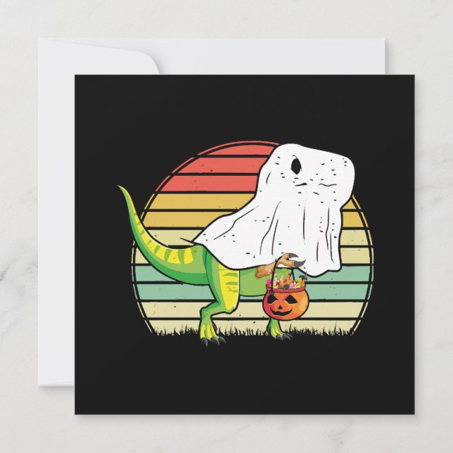 Convite Engraçado Fantasma Dinossaur Halloween (Verso)