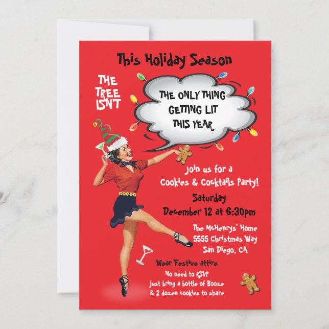 Convite Engraçado ganhar Cookies e Cocktails (Frente)