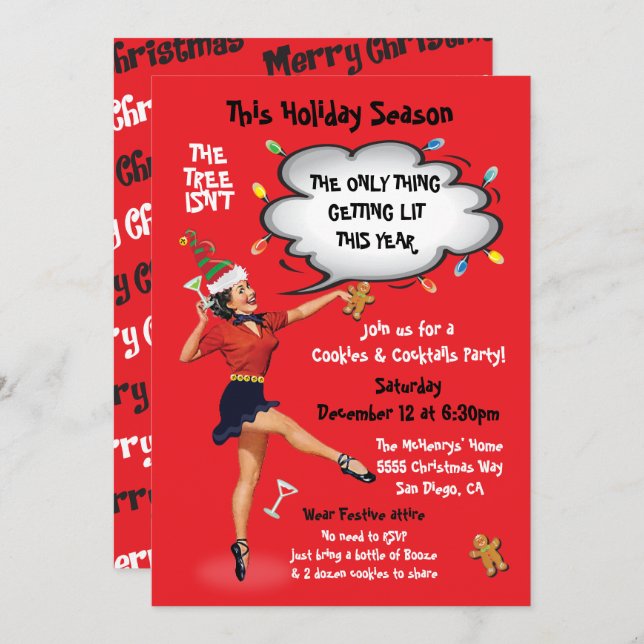 Convite Engraçado ganhar Cookies Lit e Festa de Cocktails (Frente/Verso)
