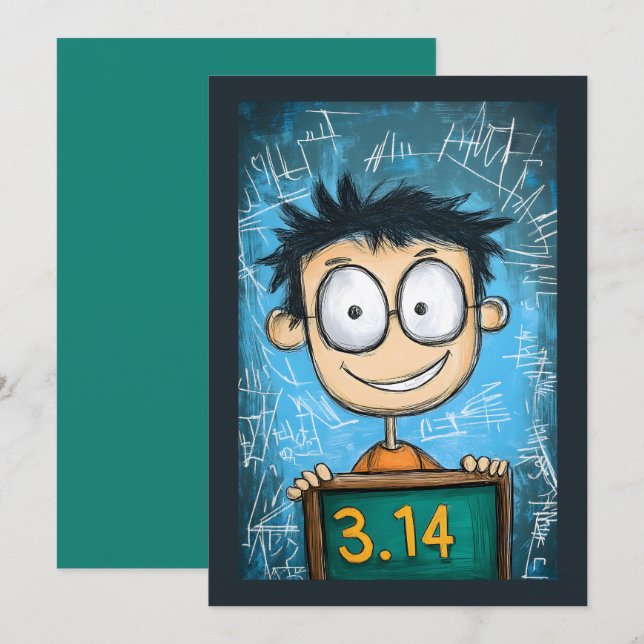 Convite Engraçado Genius Pi Day em Ação Cartoon Math Whiz (Frente/Verso)