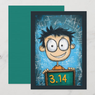 Convite Engraçado Genius Pi Day em Ação Cartoon Math Whiz
