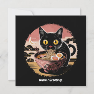 Convite Engraçado Kawaii Gato Comendo Ramen Noodles Animes