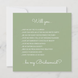 Convite Engraçado Moderno Sage Green Script Bridesmaid Pro