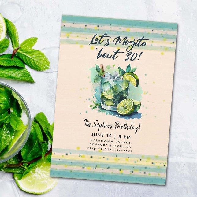 Convite Engraçado Mojito cerca de 30 aniversário de 30 ano (funny 30th birthday invitation for women cocktails hour party mojito watercolor elegant classy fun)