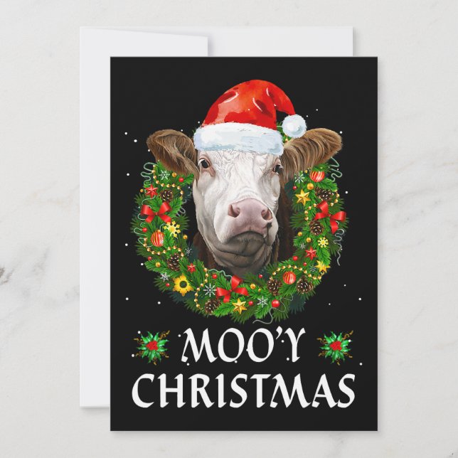 Convite Engraçado Mooey Wreath Santa Hat Cow Moo Longe (Frente)