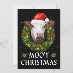 Convite Engraçado Mooey Wreath Santa Hat Cow Moo Longe