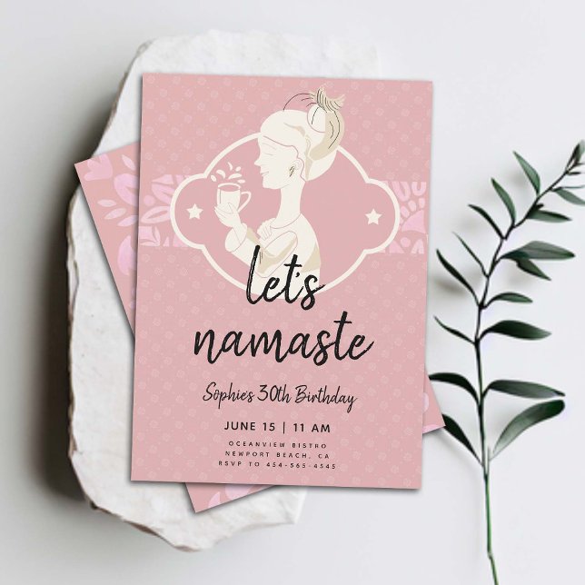 Convite Engraçado Permite à Namaste aniversário de 30 anos (funny 30th birthday invitation for women namaste 30 fun yoga tea spa party elegant classy)