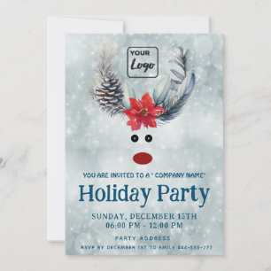 Convite Engraçado poinsettia reindet logo feriado