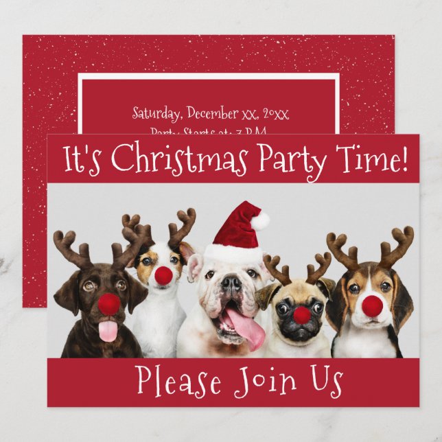 Convite Engraçados Cachorros, Festa de Natal (Frente/Verso)