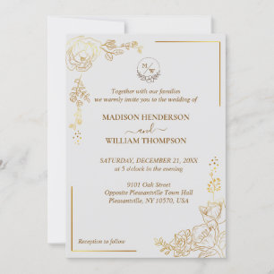 Convite Engraving Golden Floral Wedding