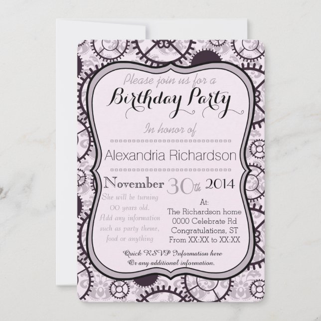 Convite Engrenagem do relógio de Steampunk e festa de (Frente)