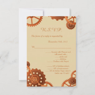 Convite Engrenagens Steampunk Casamento 3.5x5 R.S.V.P. Res