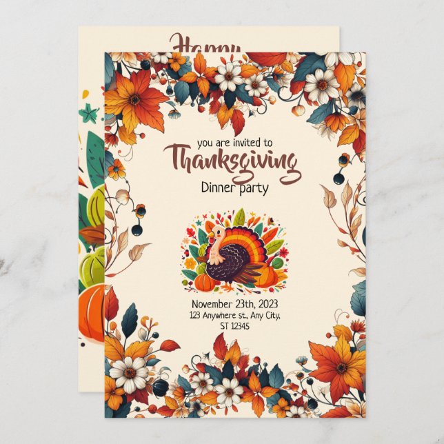 CONVITE ENJOY A FEAST WITH SEASONAL FLOWERS AND TURKEY (Frente/Verso)