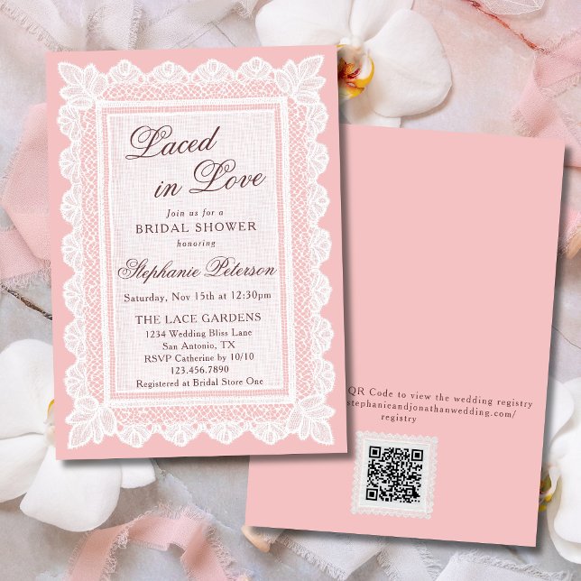 Convite Enlace de Amor Chuveiro de Noiva Código QR Rosa (Criador carregado)