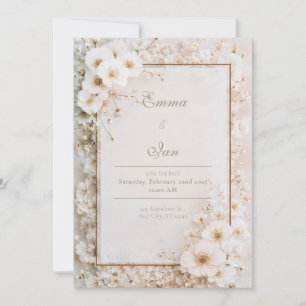 Convite Enquadramento Dourado Flor de Romance Branco Casam