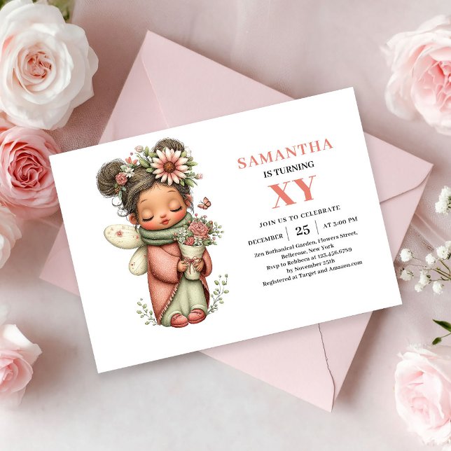 Convite Enrubescimento de Aniversário de Menina Fada Mágic (Magical Fairy Girl Birthday Blush Pastel Pink invitation)