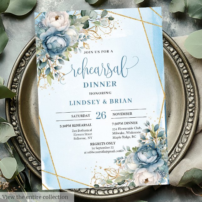 Convite Ensaio Boho Dusty Blue Eucalyptus Greenerescente (Boho Dusty Blue Eucalyptus Greenery Rehearsal Invite)