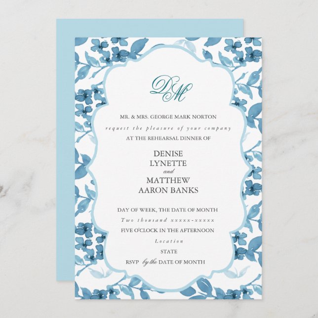 Convite Ensaio de Casamento Azul com Açúcar e Skydiver (Frente/Verso)