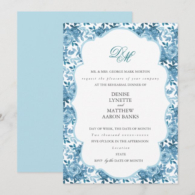 Convite Ensaio de Casamento Azul com Açúcar e Skydiver (Frente/Verso)