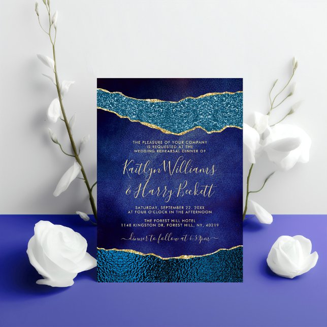 Convite Ensaio de Casamento Azul e Agato Dourado do Marinh (Criador carregado)