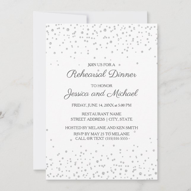 Convite Ensaio de Casamento Brilho Diamante Prata Branco (Frente)