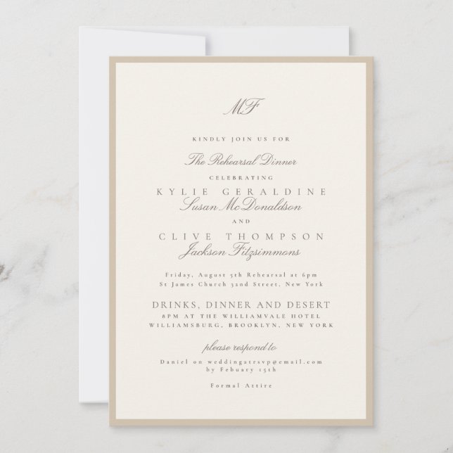 Convite Ensaio de Casamento Clássico Champanhe Bege (Frente)
