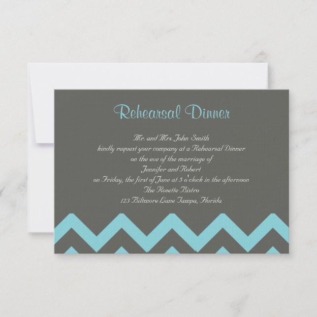 Convite Ensaio de Casamento com Carvão e Aqua Chevron Posh (Frente)