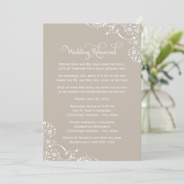 Convite Ensaio de Casamento com Florido Bege (Em pé/Frente)