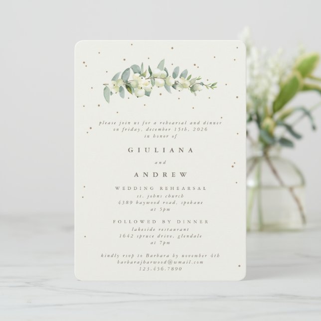 Convite Ensaio de Casamento Cream Snowberry+Eucalipto (Em pé/Frente)