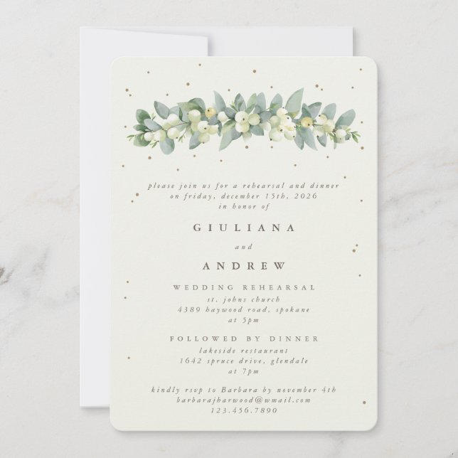 Convite Ensaio de Casamento Creme Snowberry+Eucalipto (Frente)