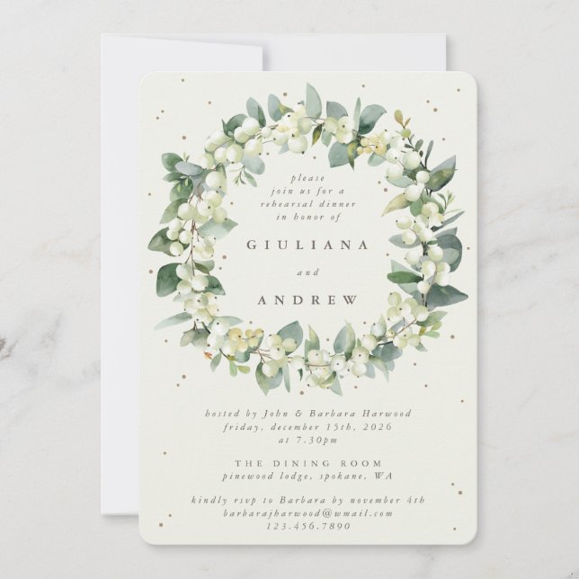 Convite Ensaio de Casamento Creme Snowberry+Eucalipto (Frente)