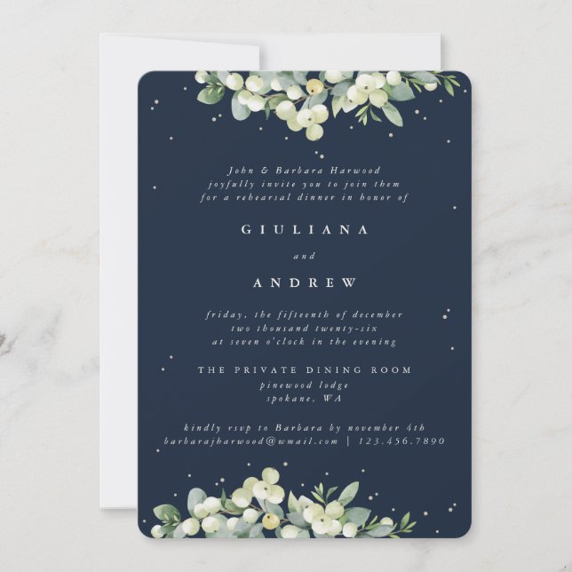Convite Ensaio de Casamento Dark Navy Snowberry+Eucalipto (Frente)