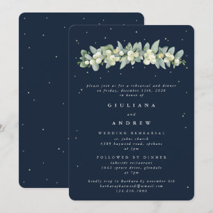 Convite Ensaio de Casamento Dark Navy Snowberry+Eucalipto