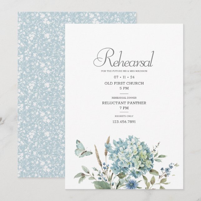 Convite Ensaio De Casamento De Bohemian Blue Floral Waterc (Frente/Verso)
