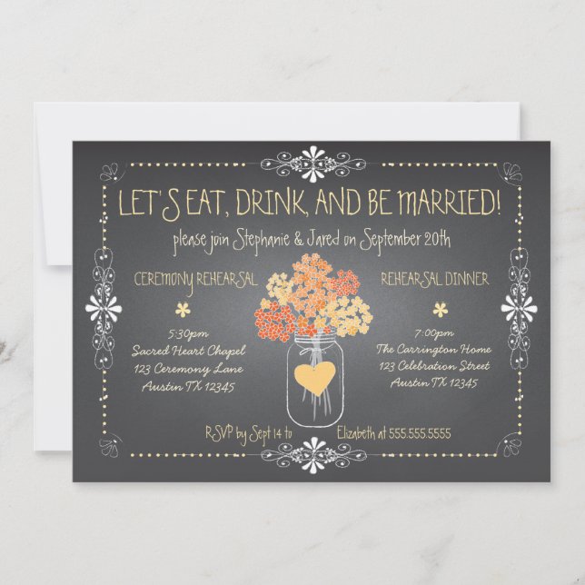 Convite Ensaio de Casamento de Chalkboard de outono Mason  (Frente)