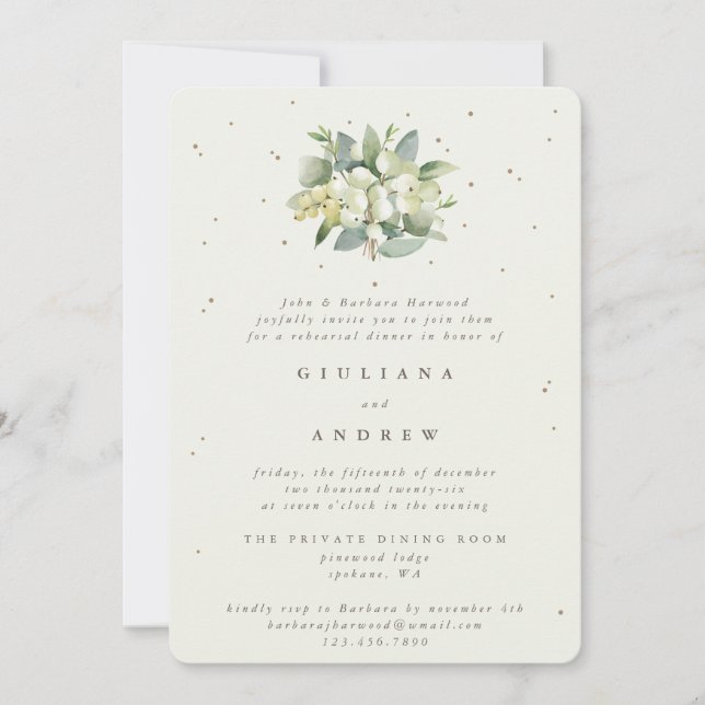 Convite Ensaio De Casamento De Creme Snowberry+Eucalyptus (Frente)