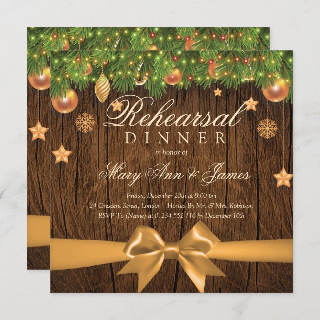 Convite Ensaio De Casamento De Natal Janta Decoração Doura (Frente/Verso)