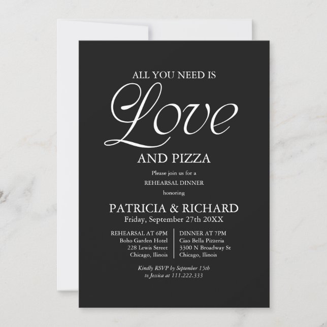 Convite Ensaio de Casamento de Pizza Preta Moderna (Frente)