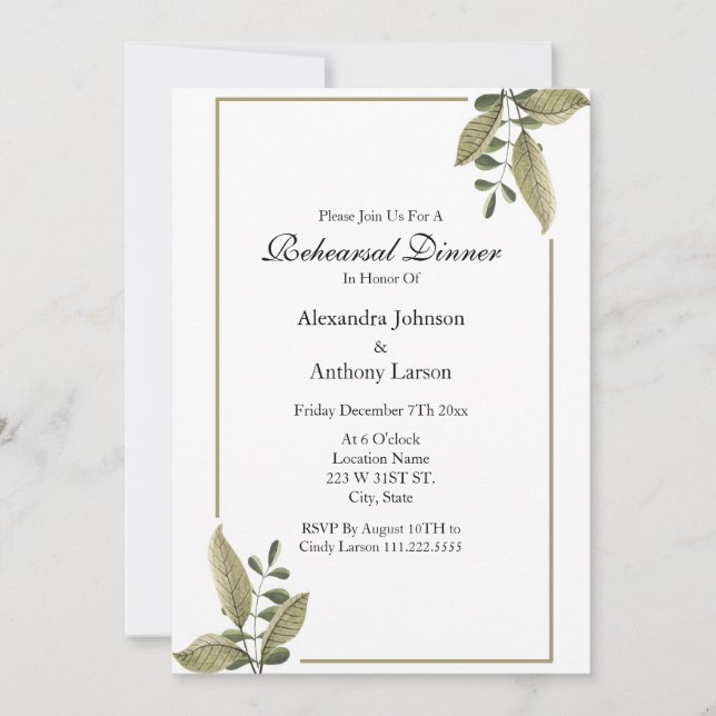 Convite Ensaio de Casamento Elegante com Verdor (Frente)