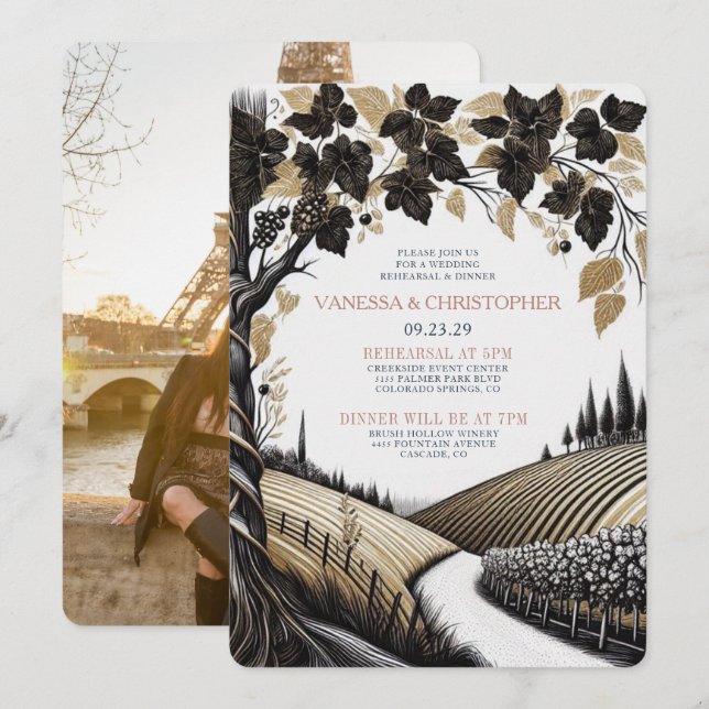 Convite Ensaio de Casamento em Vinhedo Rústico (Frente/Verso)