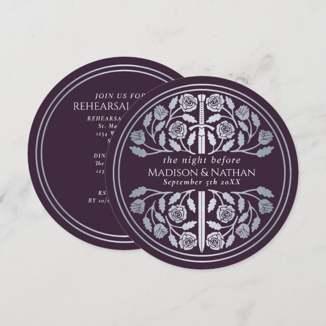 Convite Ensaio de Casamento Espada de Prata Berinjela (Frente/Verso)