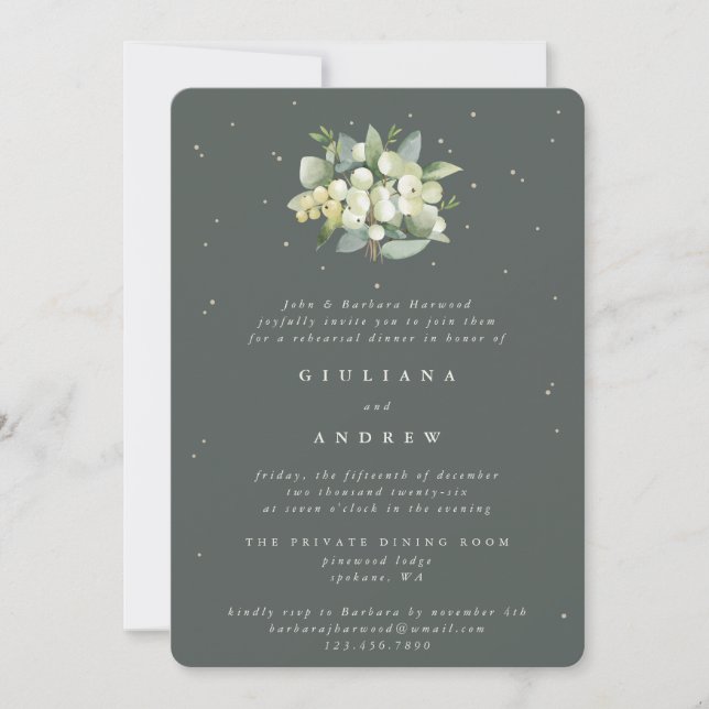 Convite Ensaio de Casamento Eucalyptus e Snowberry Verde c (Frente)