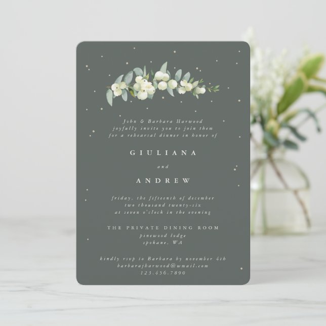 Convite Ensaio de Casamento Eucalyptus e Snowberry Verde c (Em pé/Frente)