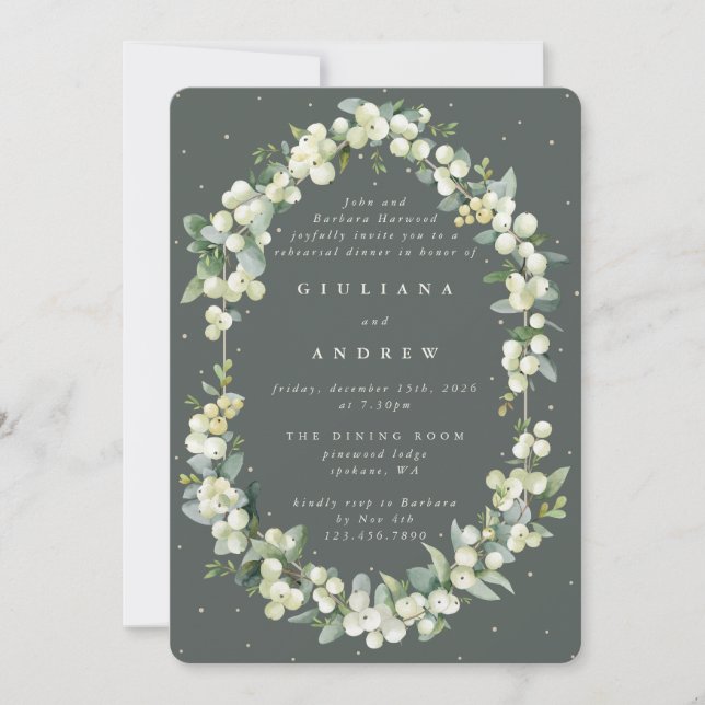 Convite Ensaio de Casamento Gray Green Snowberry+Eucalipto (Frente)